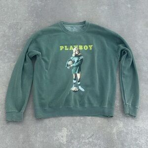 playboy sweater long sleeve sweatshirt jacket green acid wash football crew
